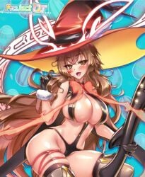 big_breasts brown_hair exposed_skin huge_hat pose project_qt roselyn_(project_qt) witch_hat