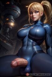 1futa ai_generated big_penis blonde blonde_futa blonde_hair blonde_hair_futa blue_eyes dickgirl erect_penis erection futa_only futa_sans_pussy futanari intersex metroid naikedart ponytail samus_aran solo stable_diffusion zero_suit zero_suit_samus