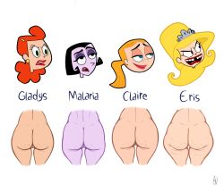 ass ass_comparison ass_focus ass_size_chart ass_size_difference big_ass cartoon_network cellulite claire_(billy_and_mandy) eris_(billy_and_mandy) flipz89 gladys_(billy_and_mandy) huge_ass malaria simple_background take_your_pick the_grim_adventures_of_billy_and_mandy uncensored white_background