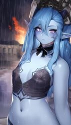 1girls 9:16 ai_generated blue_hair blue_skin elf_ears erect_nipples fantasy hd hi_res high_resolution highres hylian_r34 original_character player_character tagme