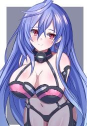 big_breasts bodysuit iris_heart neptunia_(series) plutia pov purple_eyes purple_hair stiris_rangetsu