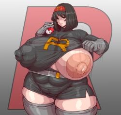 1girls 2020s 2023 2d 2d_(artwork) absurd_res absurdres bbw black_hair erect_nipples erika_(pokemon) female female_focus female_only game_freak giant_breasts huge_breasts hyper_breasts large_breasts lifting_shirt massive_breasts nintendo over_1080p over_480p overweight overweight_female pokemon pokemon_rgby ponkotsuu revealing_breast short_hair solo solo_female solo_focus team_rocket_uniform tease thick_thighs venus_body voluptuous wide_hips