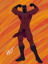 abs armpit_hair balls bara big_penis black_panther_(marvel) black_panther_(series) dark-skinned_male dark_skin erection flexing hair heroic_creativity human human_only male male_only marvel mask mask_only masked_male muscular muscular_human nipples pecs penis signature solo superhero t'challa