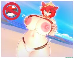 1girls 3d alternate_body_type alternate_breast_size beach big_breasts breasts breasts busty curvaceous curvy curvy_body curvy_female curvy_figure female game_freak green_eyes huge_breasts koikashura large_breasts mela_(pokemon) nintendo nipples pokemon pokemon_(game) pokemon_sv red_hair voluptuous