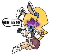 1futa balls blonde_hair bow bra bunny_ears bunny_girl child_bearing_hips clothed clothing cum dialogue earrings edit english_text erection five_nights_at_freddy's five_nights_at_freddy's:_security_breach flaccid_penis fursuit futa_only futanari glitchtrap_possession heart-shaped_pupils huge_ass huge_breasts huge_cock human hypnosis hypnotic_eyes hypnotizing_viewer knife light-skinned_futanari light_skin massive_penis mind_control mostly_clothed penis ponytail possession purple_eyes red_eyes solo standing text text_bubble vanny_(fnaf)