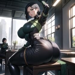 ai_generated big_ass big_breasts bodysuit cixf green_eyes riot_games self_upload thick_thighs valorant viper_(valorant)