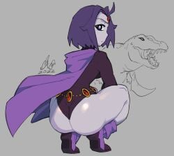 1girls 2022 ass big_ass black_leotard butt caliginous cloak dc gray_skin leotard purple_boots purple_cloak purple_hair purple_leotard raven_(dc) squatting tagme teen_titans thighs thong_leotard