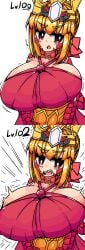 absurdres breast_expansion breasts_bigger_than_head huge_breasts large_breasts level_up queen_draco_(fate) sukoburukurage surprised tall_image