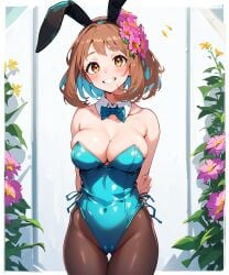 1girls ai_generated big_breasts brown_eyes brown_hair bunnysuit clothing easter female female_only flower headband hourglass_figure light-skinned_female light_skin looking_at_viewer my_hero_academia ochako_uraraka playboy_bunny rabbit_headband short_hair voluptuous voluptuous_female winnie_kuma