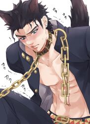 1boy chains exposed_pecs jojo's_bizarre_adventure jotaro_kujo male male_only muscular_male open_clothes pectorals stardust_crusaders submissive_male