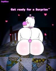 1boy animatronic anthro_male ass bear bedroom bedroom_setting big_ass big_butt bubble_butt butt drool drooling fat_ass femboy five_nights_at_freddy's five_nights_at_freddy's:_sister_location five_nights_at_freddy's_4 freddy_(fnaf) funtime_freddy funtime_freddy_(fnafsl) gay grinding heart kumabear357 looking_back male male_only presenting_ass sister_location solo solo_male talking_to_viewer text top_hat white_body white_fur