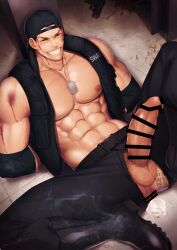 1boy 1male abs balls bara biceps big_penis cum_in_ass cum_on_ass erection gay hi_res highres male male_focus male_only male_pubic_hair meisho_hanten muscular muscular_male original_character penis solo solo_male vein veiny_penis