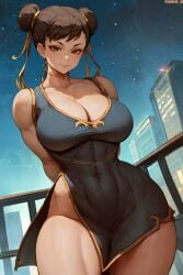 1girls ai_generated amiral_ai breasts brown_eyes brown_hair capcom chun-li cutesexyrobutts_(style) cutesexyrobutts_ai_artstyle_imitation female large_breasts light-skinned_female light_skin street_fighter thick_thighs twin_buns