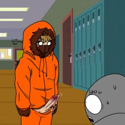 1boy balls ballsack clothed clothes cum cum_dripping cum_dripping_from_penis cumdrip cumming erect kenny_mccormick penis_out solo south_park tagme