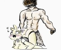 ahe_gao ass ass_grab baggy_clothing baggy_pants bent_over breasts brown_hair butt_crack curly_hair curvy doggy_style fist five_nights_at_freddy's five_nights_at_freddy's_2 fnaf furry glasses muscle muscles muscular muscular_male night_guard_(fnaf) nipples no_mouth on_floor pants rear_entry robot_humanoid scottgames standing thighs toy_chica_(fnaf) veins