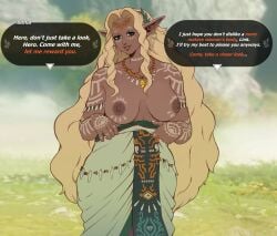 1female 2023 areolae blonde_hair dark-skinned_female digital_media_(artwork) female inviting large_breasts long_hair mature_female milf nipples pepprnsalt pov presenting_breasts solo sonia_(tears_of_the_kingdom) tears_of_the_kingdom text the_legend_of_zelda topless