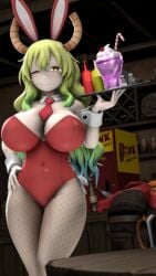 1boy 1girls 3d 3d_(artwork) big_breasts breasts bunny_ears bunny_girl bunnysuit curvy engineer_(team_fortress_2) fake_animal_ears female female_focus hi_res hourglass_figure kobayashi-san_chi_no_maidragon long_hair lucoa male miss_kobayashi's_dragon_maid ncoughar quetzalcoatl_(dragon_maid) smile team_fortress_2 valve voluptuous