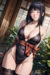 1girls ai_art_panwho ai_generated black_hair breasts female huge_breasts hyuuga_hinata indoors jordan53 light-skinned_female light_skin long_hair naruto naruto_(series) naruto_shippuden revealing_clothes stockings thighs