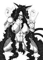 1_eye abs animal_humanoid areola atlus bell bell_collar big_breasts black_hair black_nails black_pubes blush bodily_fluids breasts collar collar_only colored_nails crouching cyclops deity dialogue embarrassed fake_cat_ears fake_ears female fish fish_humanoid genitals grey_areola grey_body grey_nipples grey_scales hair hi_res huge_breasts humanoid japanese_text long_hair looking_at_viewer marine marine_humanoid megami_tensei messy_hair nails navel nipples nude open_mouth pubes pussy scales sedna_(megami_tensei) sega simple_background solo speech_bubble sweat sweatdrop talking_to_viewer text thick_thighs u_su1 white_background white_body white_scales wide_hips