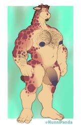 animal_humanoid anthro balls belly big_chest big_pecs blush body_hair chest_hair facial_hair feet genitals gigantic_chest giraffe giraffid hi_res horn huge_chest huge_pecs humanoid hunnipanda large_pectorals male male_only mammal mammal_humanoid manboobs massive_chest massive_pecs moobs musclegut muscular nipple_piercing nipples penis piercing solo