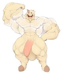 2019 abs absurd_res anthro balls beard big_muscles bovid brown_body caprine closed_eyes clothing facial_hair flexing freebird11 genitals goat hi_res hooves horn huge_muscles hyper hyper_muscles male mammal muscular penis shirt simple_background smile solo topwear translucent translucent_clothing translucent_shirt translucent_topwear white_background