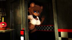 1boy 1girls 3d 3d_(artwork) absurd_res anthro background_character big_breasts black_legwear blue_eyes brown_fur cally3d clazzey cryptiacurves cupcake_(fnaf) curvy fazclaire's_nightclub female five_nights_at_freddy's fnaf freckles freddy_(fnaf) fredina's_nightclub fredina_(cally3d) frenni_(cryptia) frenni_fazclaire furry hi_res ncoughar scottgames thick_thighs thighhighs voluptuous