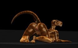 absurd_res anthro anus bedroom_eyes breasts dinosaur female genitals hi_res looking_at_viewer looking_back lust muscular muscular_female narrowed_eyes pussy raised_tail reptile scalie seductive sephira_tridell_(tabra) solo spread_legs spreading tail