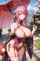 1girls ai_generated breasts cleavage fate/grand_order fate_(series) female huge_breasts kotori_tenyaya light-skinned_female light_skin outdoors purple_hair red_eyes scathach_skadi stable_diffusion stockings