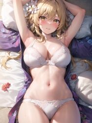 1girls ai_generated curvy_body curvy_female curvy_figure female_focus female_only genshin_impact huge_breasts kumisudang looking_at_viewer lumine_(genshin_impact) seductive_look stable_diffusion voluptuous voluptuous_female