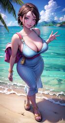 1girls ai_generated black_hair curvaceous curvy_body curvy_female female_focus female_only highres huge_breasts looking_at_viewer seductive_look stable_diffusion tourist voluptuous voluptuous_female