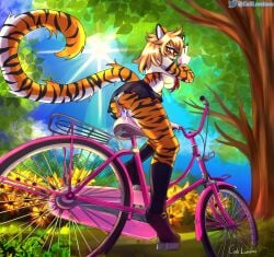 absurd_res anthro bike_(disambiguation) caliluminos cycling dildo dildo_bike felid female furry hi_res invalid_tag mammal masturbation pantherine sex_toy solo tiger ych