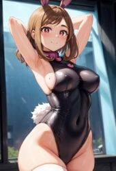 1girls ai_generated big_breasts brown_eyes brown_hair bunnysuit clothing female female_only headband hourglass_figure light-skinned_female light_skin looking_at_viewer my_hero_academia ochako_uraraka patton playboy_bunny rabbit_headband short_hair voluptuous voluptuous_female