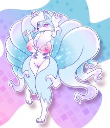 1girls 2022 alolan_form alolan_ninetales anthro big_breasts blue_fur blush breasts commission female female_only fox fur fusion game_freak generation_7_pokemon midnight_lycanroc ninetales nintendo nipples nude nude_female pokémon_(species) pokemon pokemon_fusion pokemon_sm purple_eyes purple_sclera pussy risuchan004 solo solo_female someone_else's_oc tail thick_thighs white_fur white_hair wolf