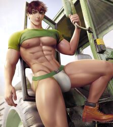 abs alex_(stardew_valley) bara bara_tits barazoku beefcake beefy bulge bulge_through_clothing gasaiv gay hunk jockstrap kodogasai kodokuso looking_at_viewer looking_down looking_down_at_viewer low-angle_view male muscular solo stardew_valley tagme yaoi