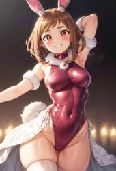 1girls ai_generated big_breasts brown_eyes brown_hair bunnysuit clothing female female_only headband hourglass_figure light-skinned_female light_skin looking_at_viewer my_hero_academia ochako_uraraka patton playboy_bunny rabbit_headband short_hair voluptuous voluptuous_female