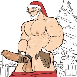 balls bara beard big_balls big_penis boner christmas cock_ring erection facial_hair gloves hat hoybarartist male male_only masturbation muscles muscular pants_down penis santa_claus santa_hat shirtless solo solo_male white_hair