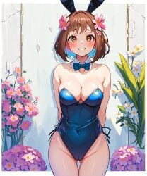 1girls ai_generated big_breasts brown_eyes brown_hair bunnysuit clothing easter female female_only flower headband hourglass_figure light-skinned_female light_skin looking_at_viewer my_hero_academia ochako_uraraka playboy_bunny rabbit_headband short_hair voluptuous voluptuous_female winnie_kuma