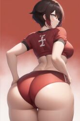 ai_generated ass big_ass fat_ass female gym_uniform multicolored_hair pawg rooster_teeth ruby_rose rwby short_hair skimpy thick_ass thick_thighs