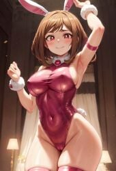 1girls ai_generated big_breasts brown_eyes brown_hair bunnysuit clothing female female_only headband hourglass_figure light-skinned_female light_skin looking_at_viewer my_hero_academia ochako_uraraka patton playboy_bunny rabbit_headband short_hair voluptuous voluptuous_female