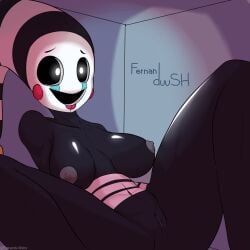 1girls adorable artist_signature breasts cute female female_only five_nights_at_freddy's freddy_fazbear's_pizzeria_simulator marionette_(fnaf) nervous puppet_(fnaf) pussy rule_63 security_puppet_(fnaf) solo tagme thick_thighs thighs