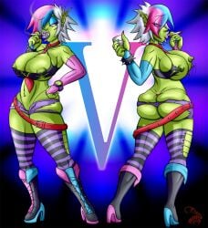 1girls :>= big_ass big_breasts blizzard_entertainment cicada green_skin orc orc_(warcraft) orc_female original_character short_hair solo vem warcraft white_hair world_of_warcraft