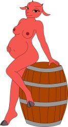 4_fingers anthro az345g barrel black_eyes bovid breasts caprine female fingers fur goat hooves horn judas_and_jesus mammal mary_magdalene nipples nude_female pink_body pink_fur pose pregnant pregnant_female short_tail solo tail yellow_sclera