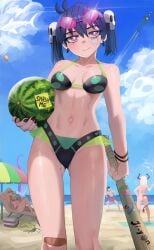 baseball_bat beach bikini ji-yoon jourd4n pink_eyes watermelon