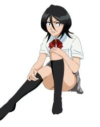 black_socks bleach knee_socks kneehighs kneesocks kuchiki_rukia mr_trace_mosha school_uniform sitting skirt socks solo solo_female