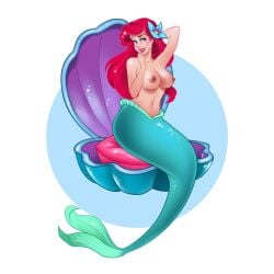 1girls aqua_eyes ariel bedroom_eyes blue_tail disney disney_princess female female_only flower_in_hair inka29 jpeg large_breasts long_hair looking_at_viewer mermaid red_hair royalty solo the_little_mermaid