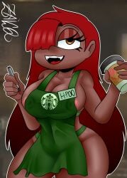 1girls apron apron_only dark-skinned_female dark_skin female female_only hekapoo iced_latte_with_breast_milk solo star_vs_the_forces_of_evil zaicomaster14