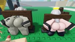 2girls 3d 5boys angel angel_halo anus ass bondage darriel_(artist) female gangbang halo imminent_sex male pillory public_use restrained roblox robloxian stuck tagme