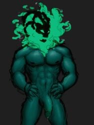 cum cum_dripping demon hairless humanoid_penis league_of_legends male male_focus male_genitalia mask monster no_clothes no_clothing no_hair no_underwear nude penis precum sketch skull standing thresh tribbli