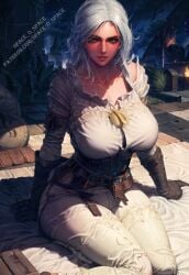 1girls ai_generated bed big_breasts ciri female long_hair space_o_space stable_diffusion the_witcher_(series) the_witcher_3:_wild_hunt white_hair