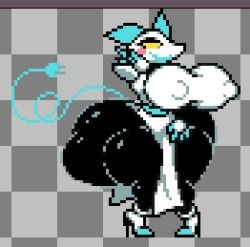 ass_bigger_than_head ass_focus big_ass big_breasts big_butt breasts bubble_butt deltarune faucyv female female_only huge_ass huge_breasts nipples_visible_through_clothing no_bra no_underwear pixel_art shortstack sideass tasque_manager_(deltarune) undertale undertale_(series) volfenf